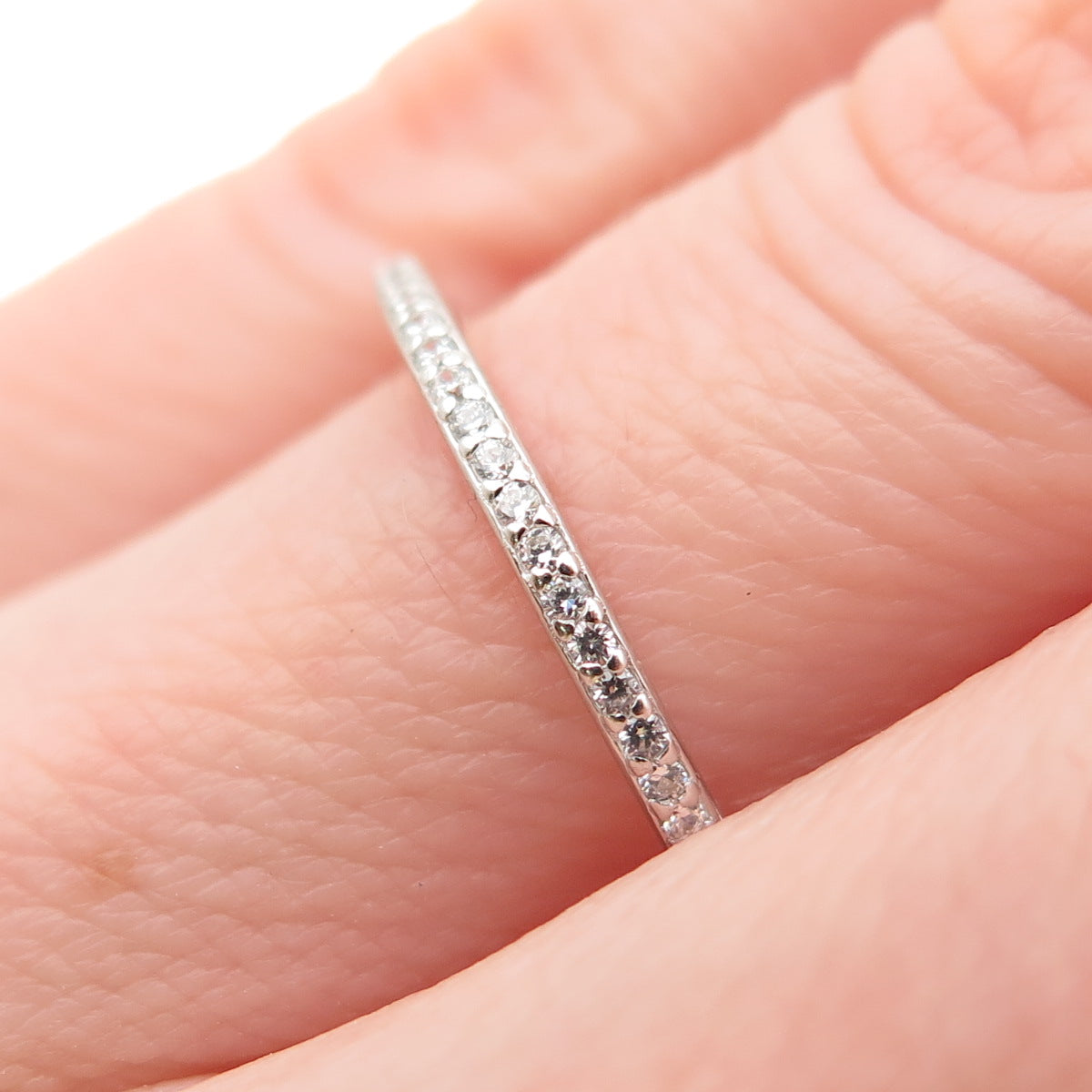 925 Sterling Silver Round-Cut C Z Half Eternity Stackable Band Ring Size 6