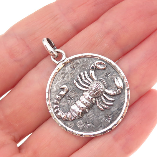 925 Sterling Silver Vintage Mexico Scorpio Zodiac Sign Oxidized Pendant