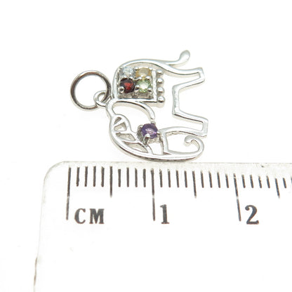 925 Sterling Silver Real Multi-Color Gem Elephant Minimalist Charm Pendant
