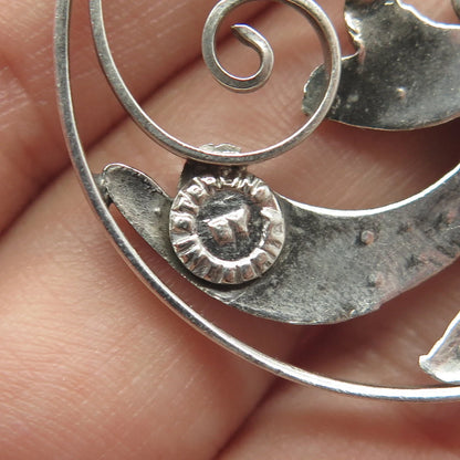 925 Sterling Silver Antique Rhinestone Ornate Round Pin Brooch