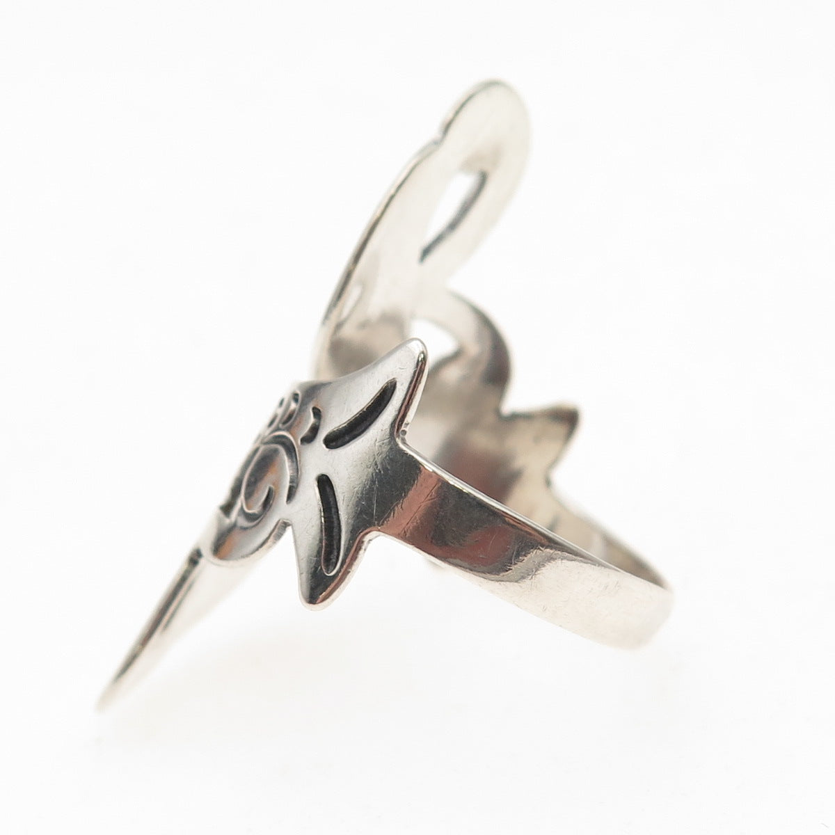 925 Sterling Silver Vintage Mexico Pisces Zodiac Sign Adjustable Ring Size 8.75