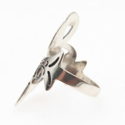 925 Sterling Silver Vintage Mexico Pisces Zodiac Sign Adjustable Ring Size 8.75