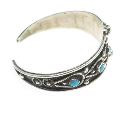 925 Sterling Silver Vintage Mexico Turquoise Gem Adjustable Cuff Bracelet 7.25"