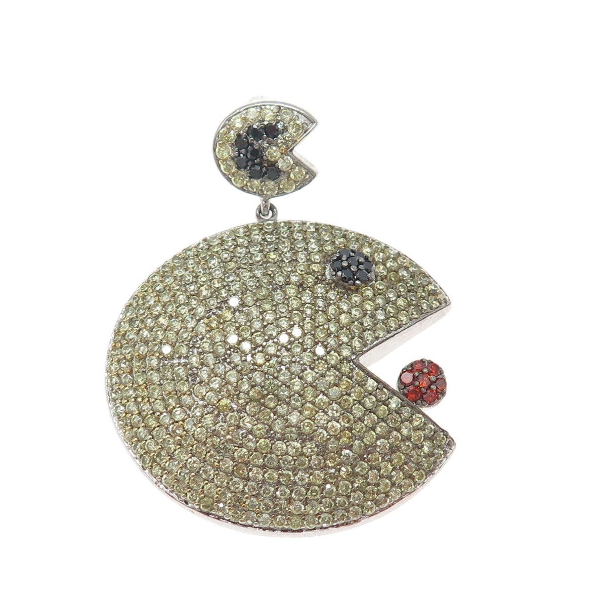 925 Sterling Silver Round-Cut Canary Black & Red C Z Pacman Pendant