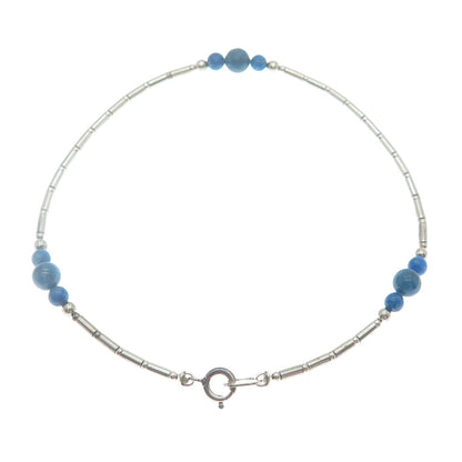 CAROLYN POLLACK Sterling Vintage Real Denim Lapis Beaded Anklet / Bracelet 10"