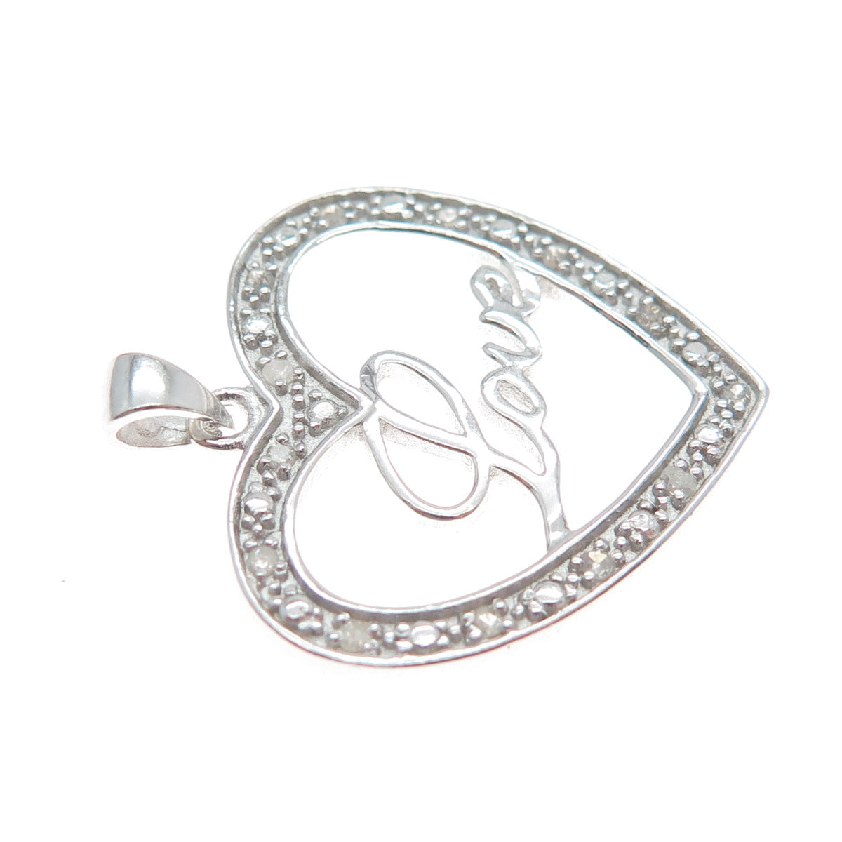 HAN 925 Sterling Silver Real Round-Cut Diamond Love Heart Minimalist Pendant