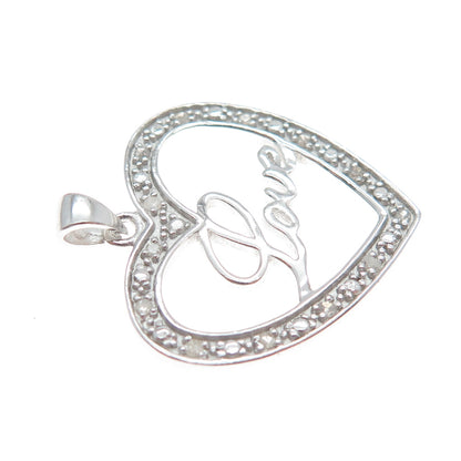 HAN 925 Sterling Silver Real Round-Cut Diamond Love Heart Minimalist Pendant