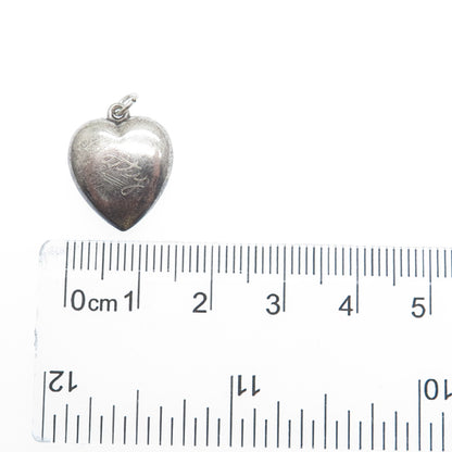 925 Sterling Silver Antique Art Deco Chatelaine Heart Minimalist Charm Pendant