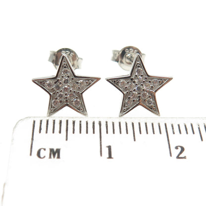 925 Sterling Silver Round-Cut Shaped C Z Star Stud Earrings