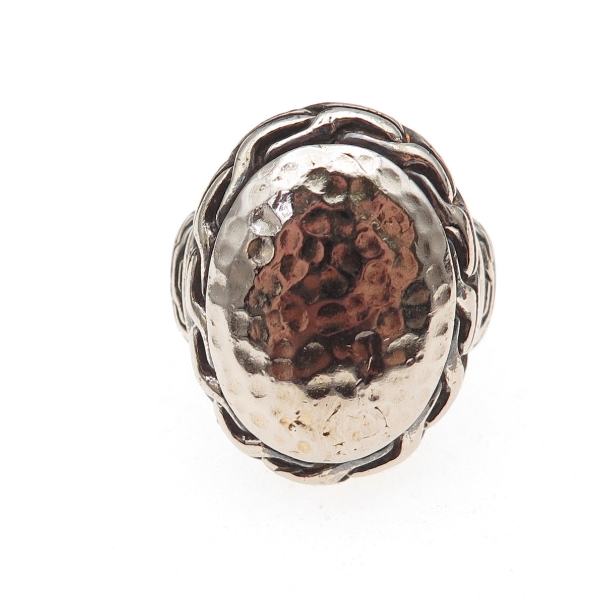 925 Sterling Silver Vintage Hammered Dome Oxidized Ring Size 7.25