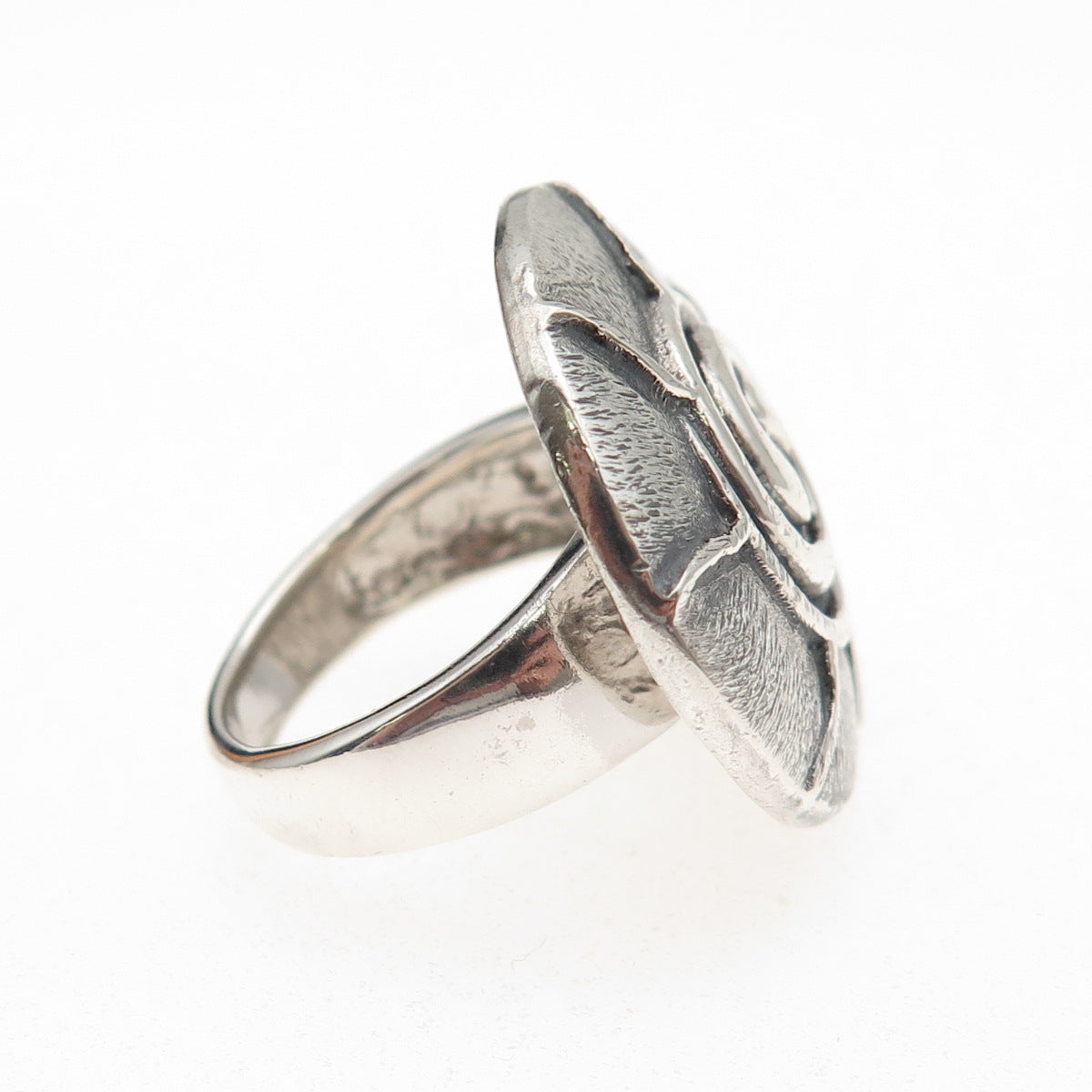 925 Sterling Silver Vintage Modernist Yin Yang Oxidized Ring Size 7