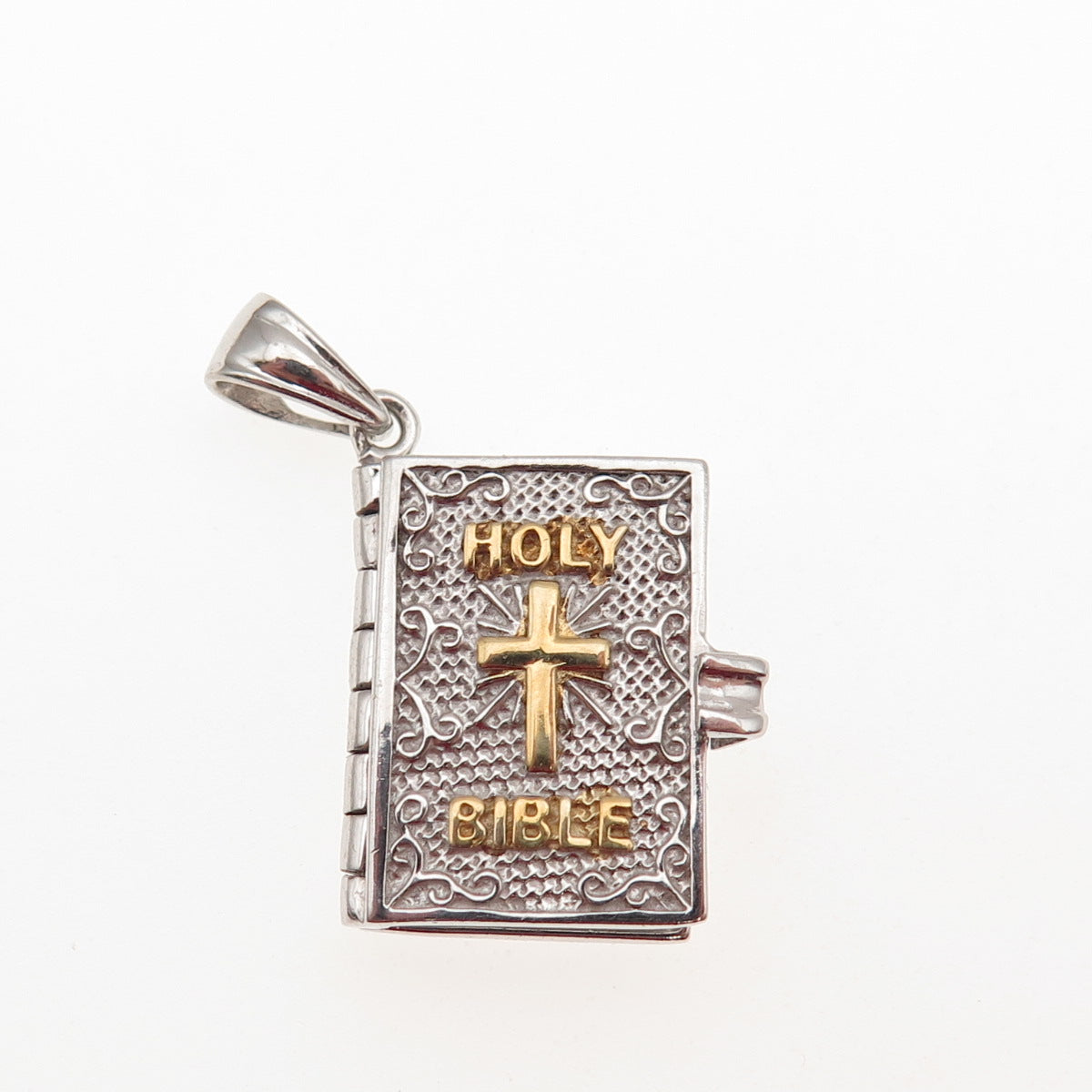 925 Sterling Silver 2-Tone Holy Bible Locket Mini Charm Pendant