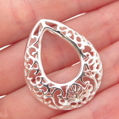 925 Sterling Silver Vintage Ornate Floral Teardrop Slide Pendant