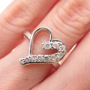 925 Sterling Silver Round-Cut C Z Heart Ring Size 6