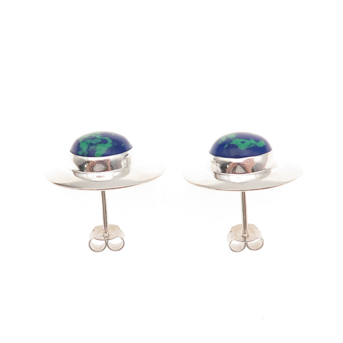 Sally Jack Navajo Old Pawn Sterling Silver Vintage Southwestern Azurite Earrings
