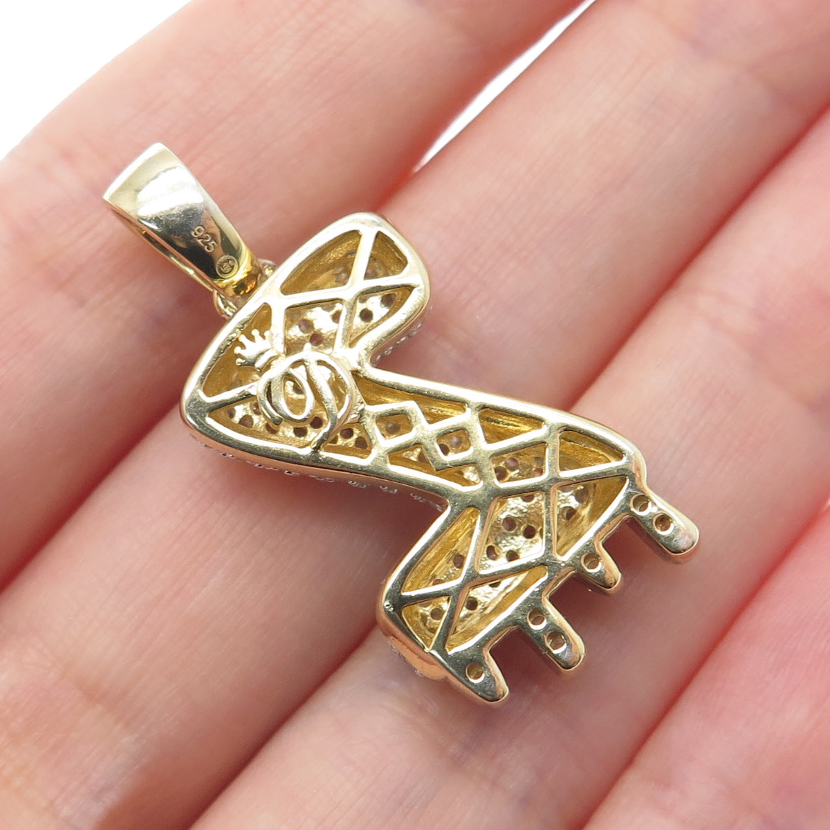 925 Sterling Silver Gold Plated Round-Cut Shaped C Z Letter Z Sparkle Pendant