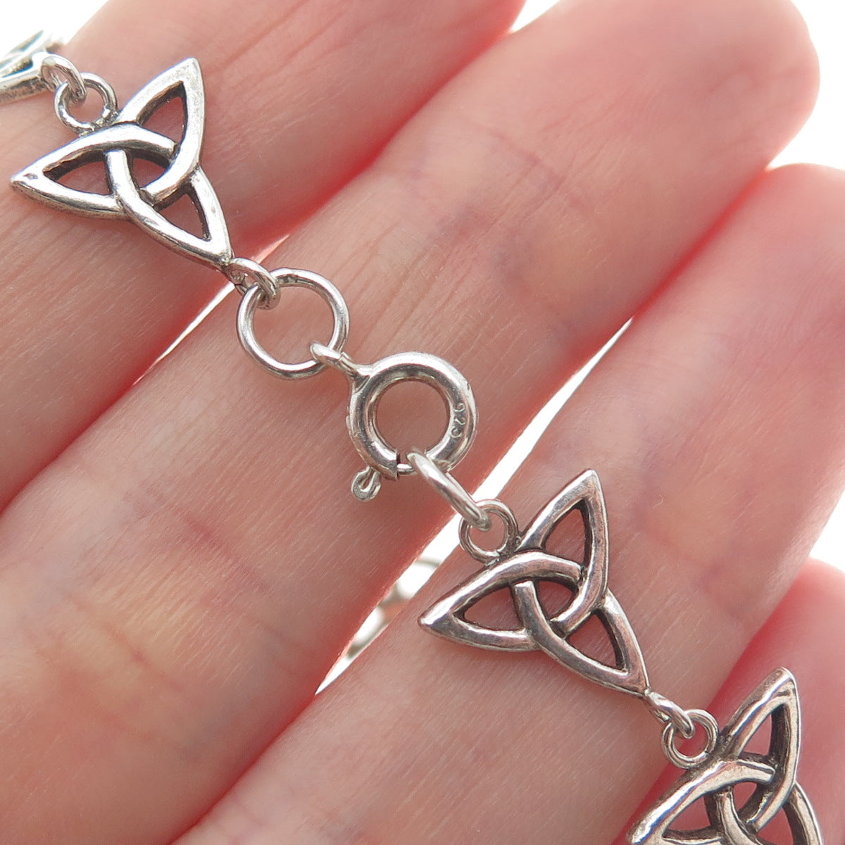 925 Sterling Silver Vintage Triquetra Celtic Link Bracelet 6.75"