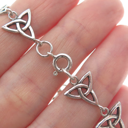 925 Sterling Silver Vintage Triquetra Celtic Link Bracelet 6.75"