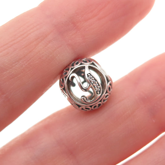 Pandora 925 Sterling Silver C Z Letter Y Initial Slide Bead Charm