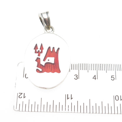 925 Sterling Silver Vintage Mexico Enamel Poseidon Charm Pendant