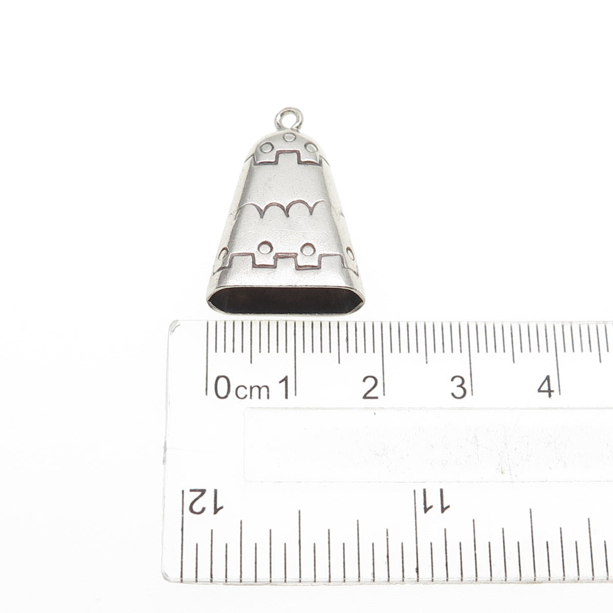 Old Pawn 925 Sterling Silver Vintage Southwestern Bell Tribal 3D Charm Pendant