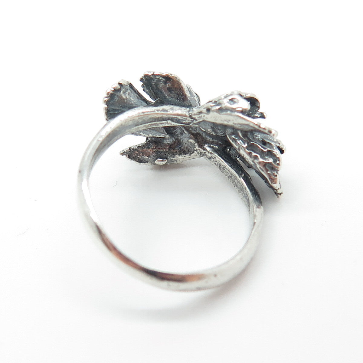 950 Silver Vintage Flower Modernist Oxidized Ring Size 5.75