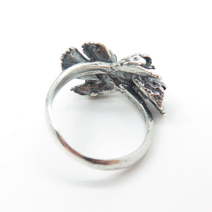 950 Silver Vintage Flower Modernist Oxidized Ring Size 5.75