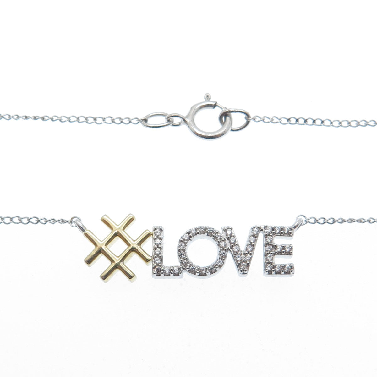 925 Sterling Silver 1/20 14K Gold Filled 2-Tone C Z #Love Chain Necklace 20"