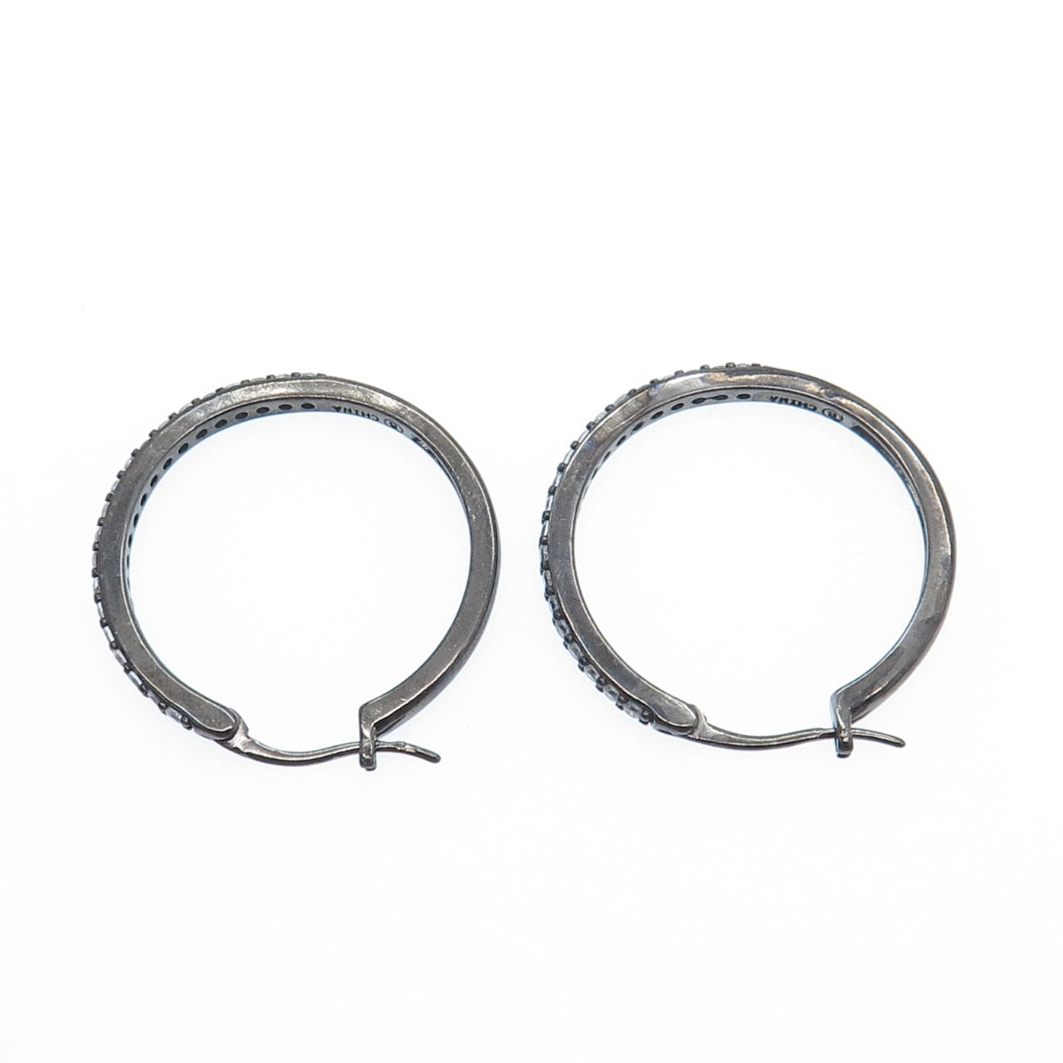 925 Sterling Silver Black Rhodium Round-Cut C Z Hoop Earrings