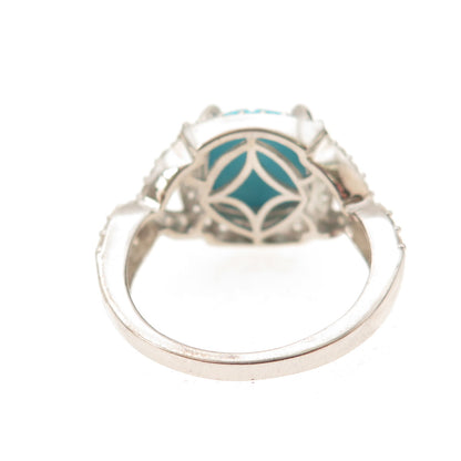 D'Joy 925 Sterling Real Sleeping Beauty Turquoise White Topaz Floral Ring Size 8