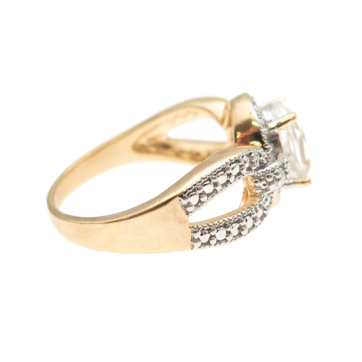 DBJ Dee Berkle Sterling Silver Gold Plated Real Oval-Cut White Topaz Ring Size 9