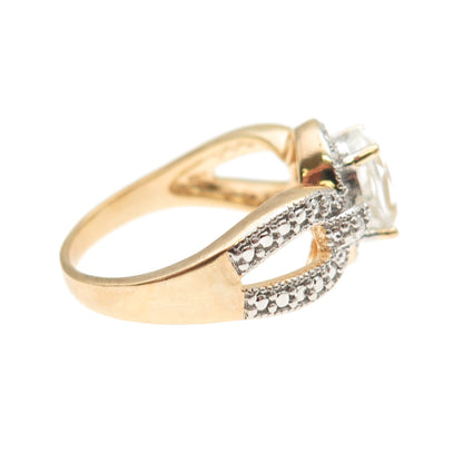 DBJ Dee Berkle Sterling Silver Gold Plated Real Oval-Cut White Topaz Ring Size 9