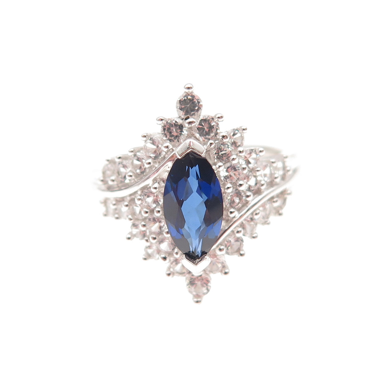 JH Young Sterling Silver Lab-Created Sapphire Real White Topaz Ring Size 7.25