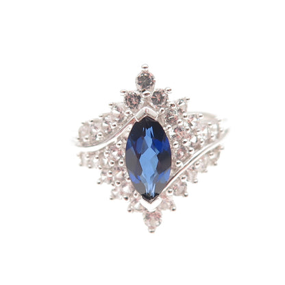 JH Young Sterling Silver Lab-Created Sapphire Real White Topaz Ring Size 7.25