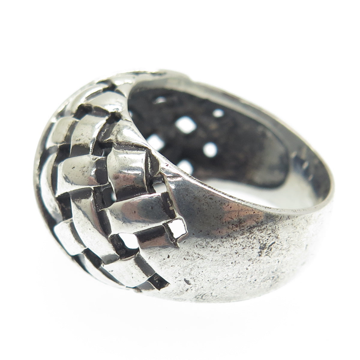 925 Sterling Silver Vintage Wicker Dome Oxidized Ring Size 7
