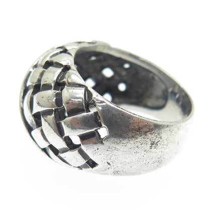 925 Sterling Silver Vintage Wicker Dome Oxidized Ring Size 7