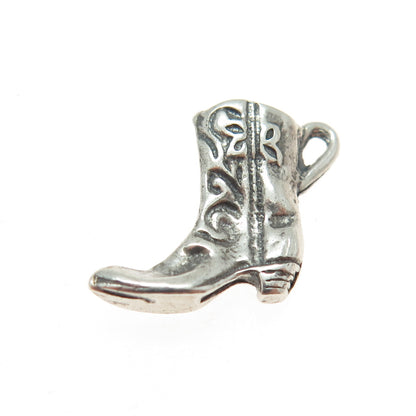 925 Sterling Silver Vintage Cowboy Boot Minimalist Oxidized Charm Pendant