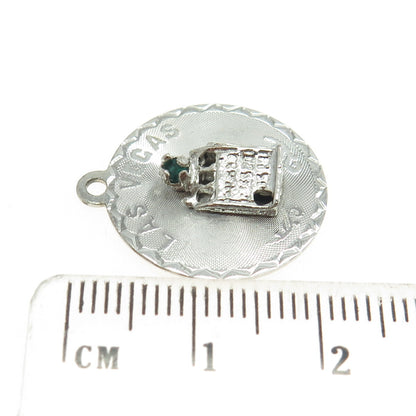 CREA 925 Sterling Silver Vintage Rhinestone "Las Vegas" Slot Machine Pendant