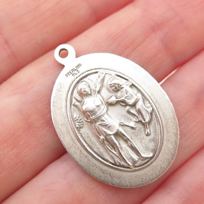BLISS 925 Sterling Silver Vintage St. Sebastian Medal Oxidized Charm Pendant