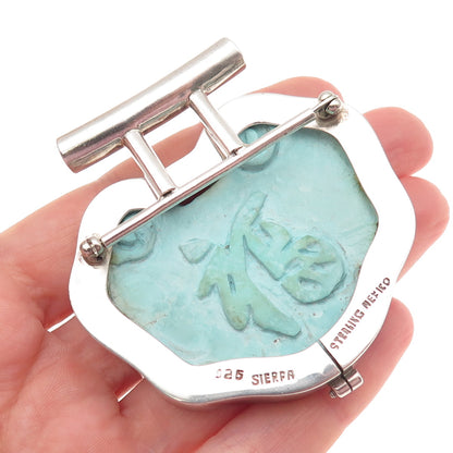 SIERRA 925 Sterling Vintage Mexico Turquoise Chinese Longevity Slide Pin Pendant