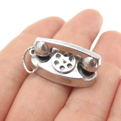 925 Sterling Silver Antique Art Deco I Love You Rotary Telephone Charm Pendant