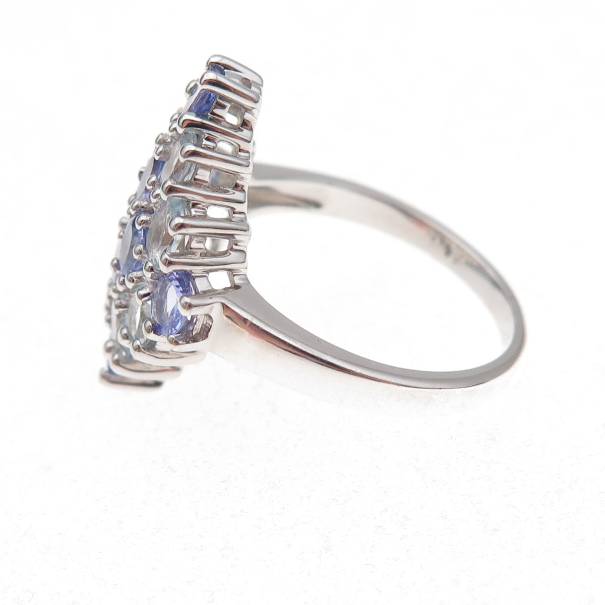 925 Sterling Silver Real Tanzanite & Blue Topaz Cluster Ring Size 8