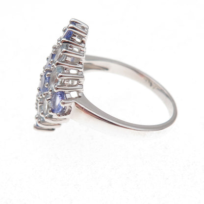 925 Sterling Silver Real Tanzanite & Blue Topaz Cluster Ring Size 8