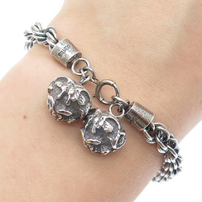 925 Sterling Silver Vintage Modernist Ball Oxidized Twisted Link Bracelet 7.25"