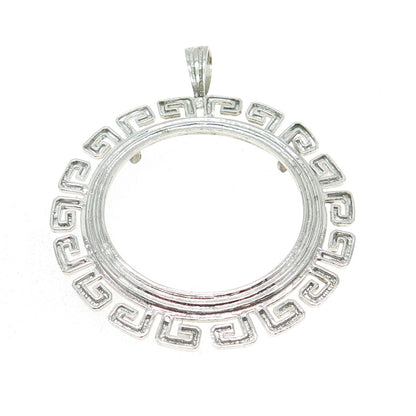 925 Sterling Silver Vintage Greek Key Coin Holder Pendant