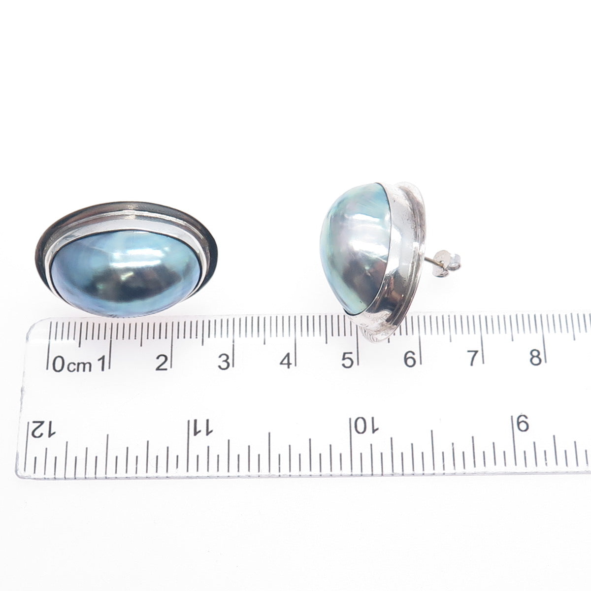 NOKU Sterling Silver 14K Gold Posts Vintage 1991 Real MOP Modernist Earrings