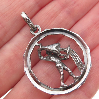925 Sterling Silver Vintage Italy Aquarius Zodiac Sign Oxidized Charm Pendant