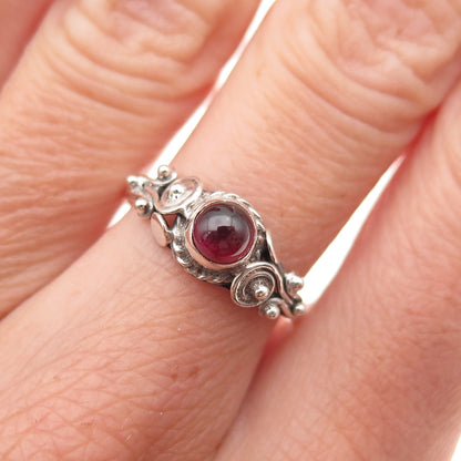 925 Sterling Silver Vintage Real Rhodolite Oxidized Ring Size 7.75
