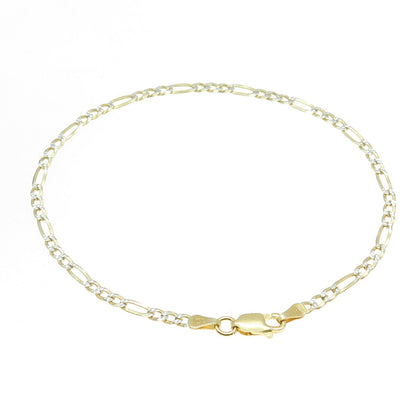 P. LUX 925 Sterling Silver 2-Tone Italy Diamond-Cut Figaro Link Bracelet 8.25"