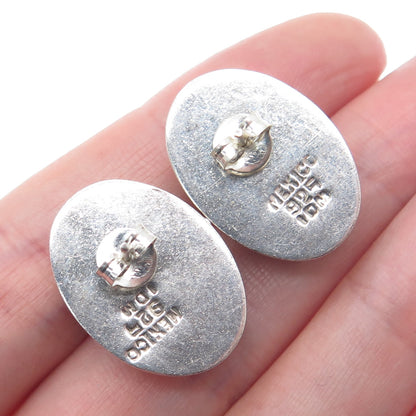 925 Sterling Silver Vintage Mexico Real Cabochon Sodalite Oxidized Earrings